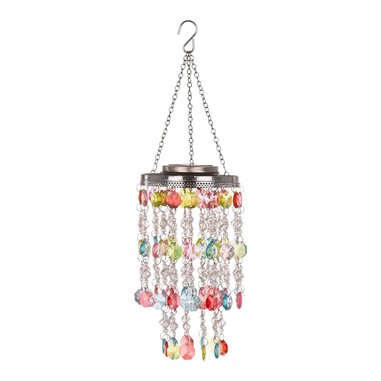Glitzhome® 18.75" Solar Lighted Hanging Décor with Multicolored Acrylic Jewel Beads